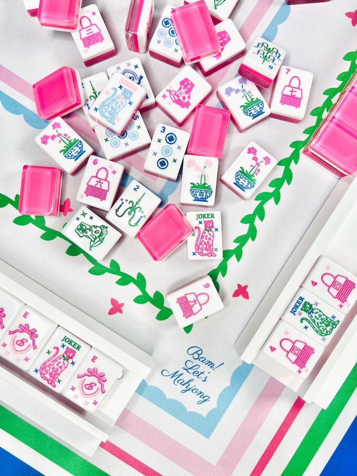 Pink and white mahjong tiles